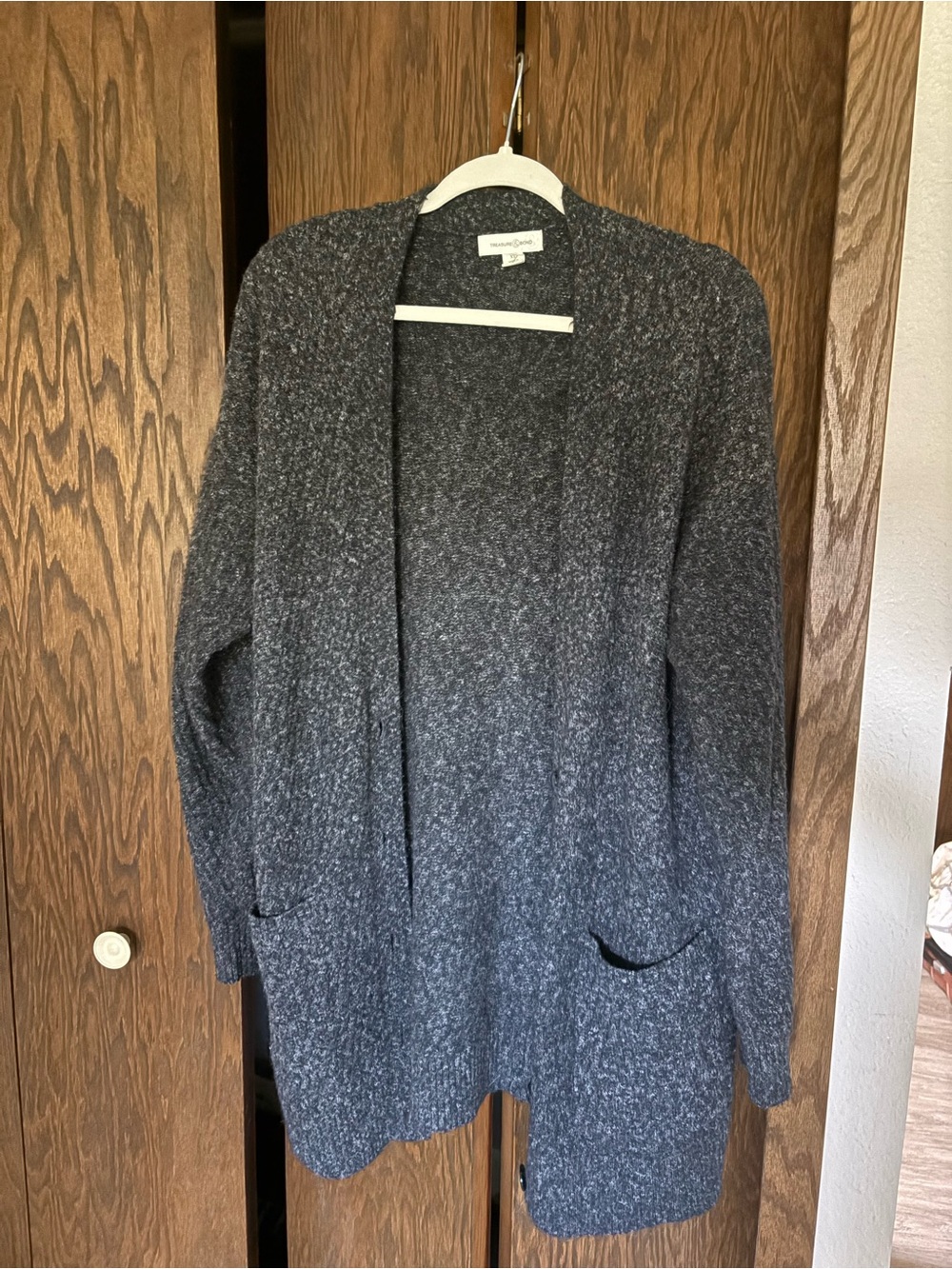 Black/Gray Open-Front Knit Cardigan Sweater